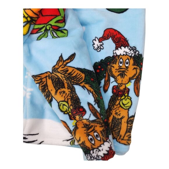 Dr. Seuss The Grinch Oversized Plush Throw Blanket 50x60" Holiday Christmas Blue - Picture 4 of 15